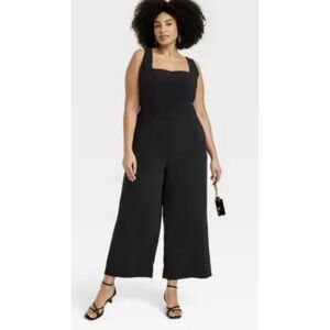 A NEW DAY Wide Leg Cropped Jumpsuit Sz M‎ Black Square Neck NEW!